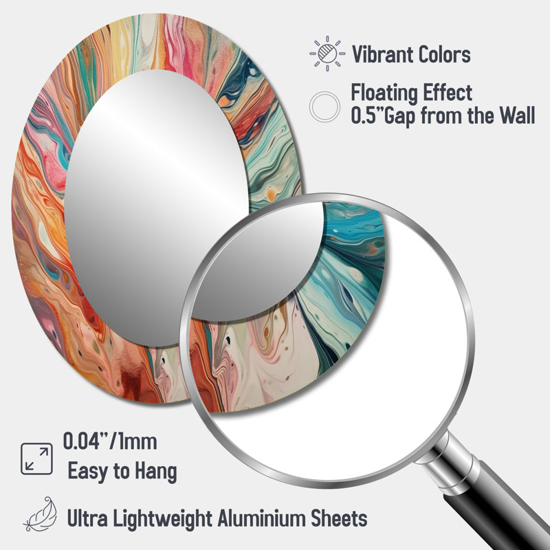 Teal Pink Marbled Whimsy III - Teal Modern Oval Wall Mirror, 40" x 30"