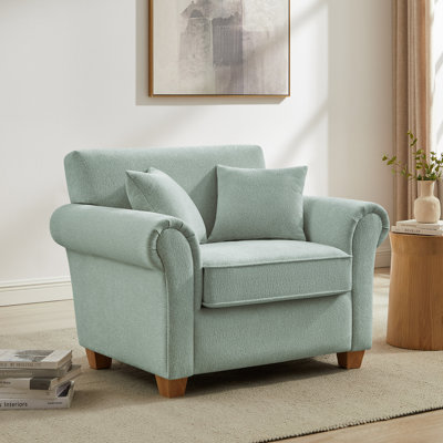  40.94'' Accent Chair with Solid Wood Legs, 2 Throw Pillows Included, Ergonomic Curved Armrest Chair for Living Room, Bedroom, Reading Nook