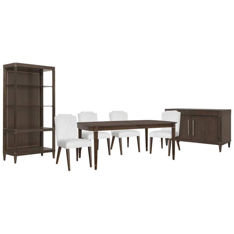Leg Dining Table, 7 pièces: table, 4 chaises, desserte, étagère
