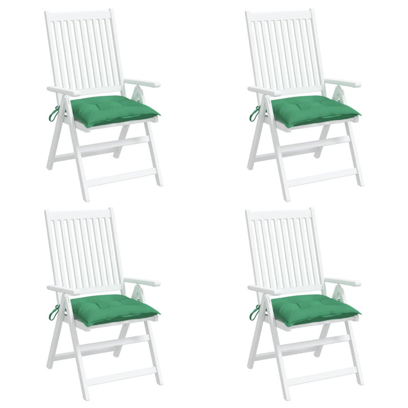 Chair Cushion Set of 4 Green Outdoor Garden Chair Pads, Fabric - Green, 19.7" H x 19.7" W x 2.8" D