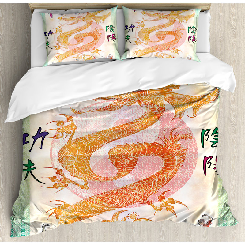 Asian Chinese Dragon Eclectic Duvet Cover, King