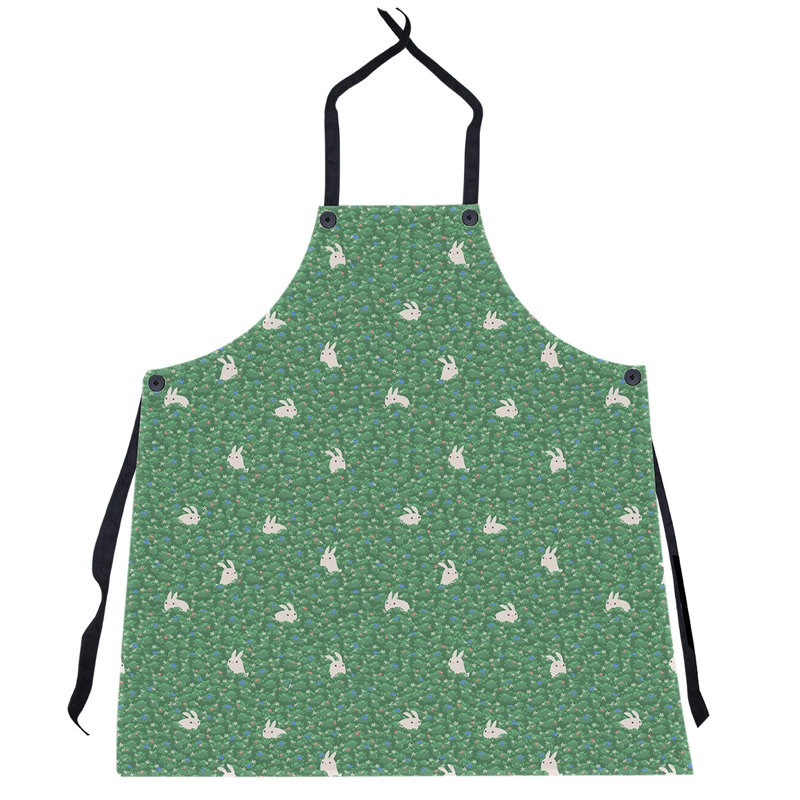 Tablier à motif lapin lapin, Bleu / fleurs roses
