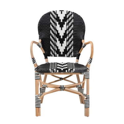 Chaise de salle à manger moderne moderne en rotin et tissage bicolore avec accoudoirs ergonomiques pour une assise confortable (seulement chaise)