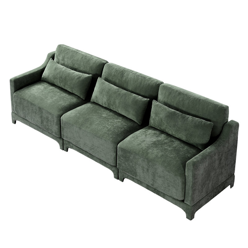 Élégant canapé en chenille à trois places avec support lombaire, conception ergonomique, base en bois, éponge à haute résilience, facile à installer