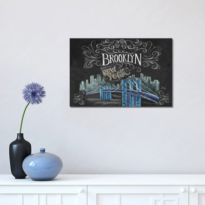 Brooklyn Bridge Ny Colour by Lily & Val - Wrapped Canvas Print