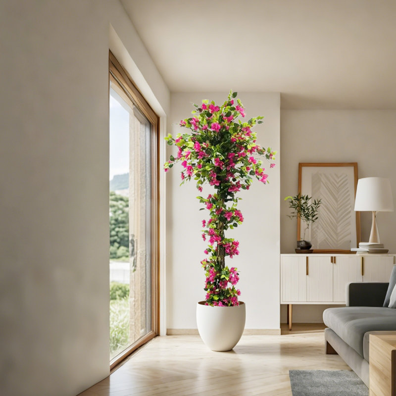 Bougainvilliers artificiels, faux arbre de bougainvillier avec pot en plastique noir, H 82,68 po x l 7,87 po x P 7,87 po