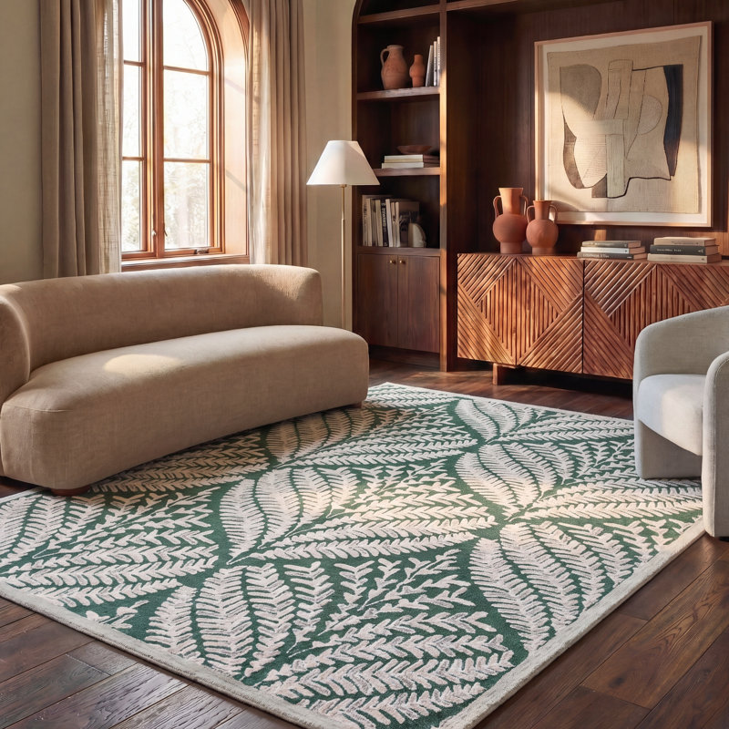 Jahwan Hand Tufted Wool Floral Rug, Rectangle 8' x 10'