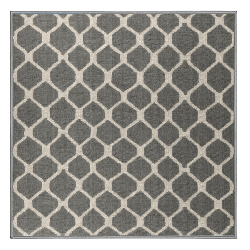Machine Washable Trellis Gray Area Rug, Square 3'