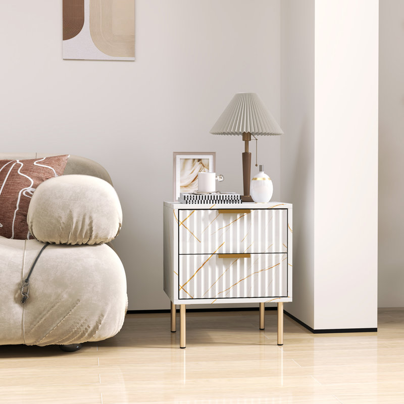 40cm W Engineered Wood Bedside Table, White