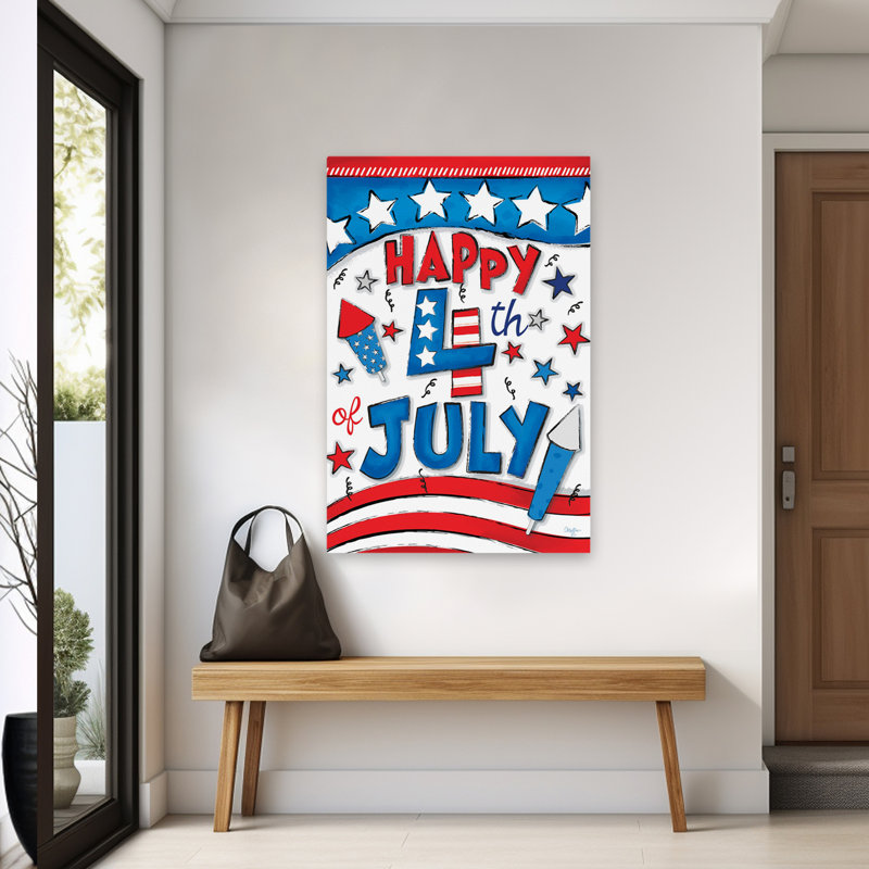 Joyeux 4 juillet - Art contemporain typographique rouge, blanc et bleu, H 60 po x l 40 po
