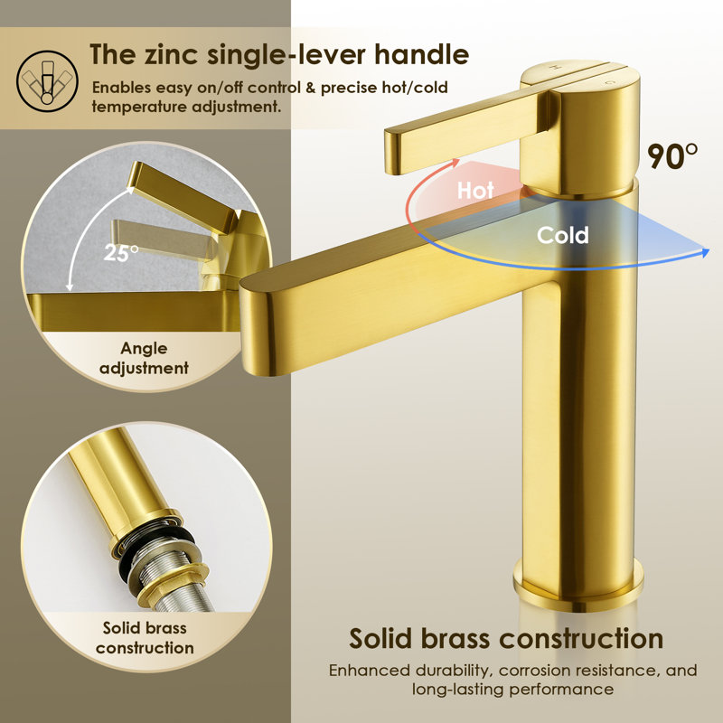 Stila Single Hole Single-Handle Bathroom Faucet , Brushed Gold