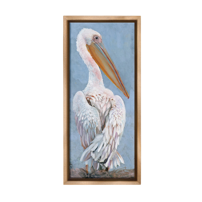 «Pelican From Back View Floater Frame» par Steller Design Studio sur toile, H 25 po x l 11 po, Cadre flottant orme Montalcino