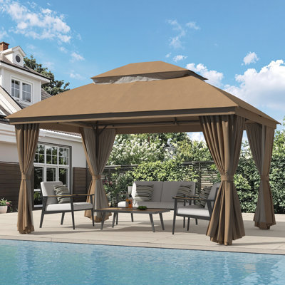Vita 13 Ft. W x 10 Ft. D Steel Patio Gazebo with Soft Top Double Roof and Curtains