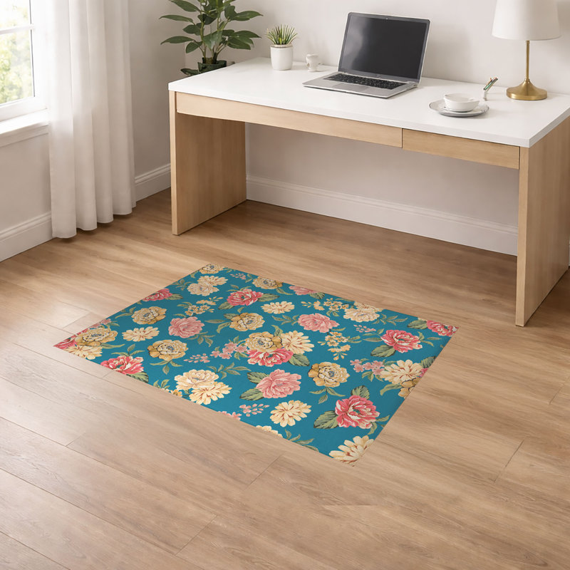 Tapis de bureau léger et antidérapant Catherine, Bleu, L 84 po x P 60 po