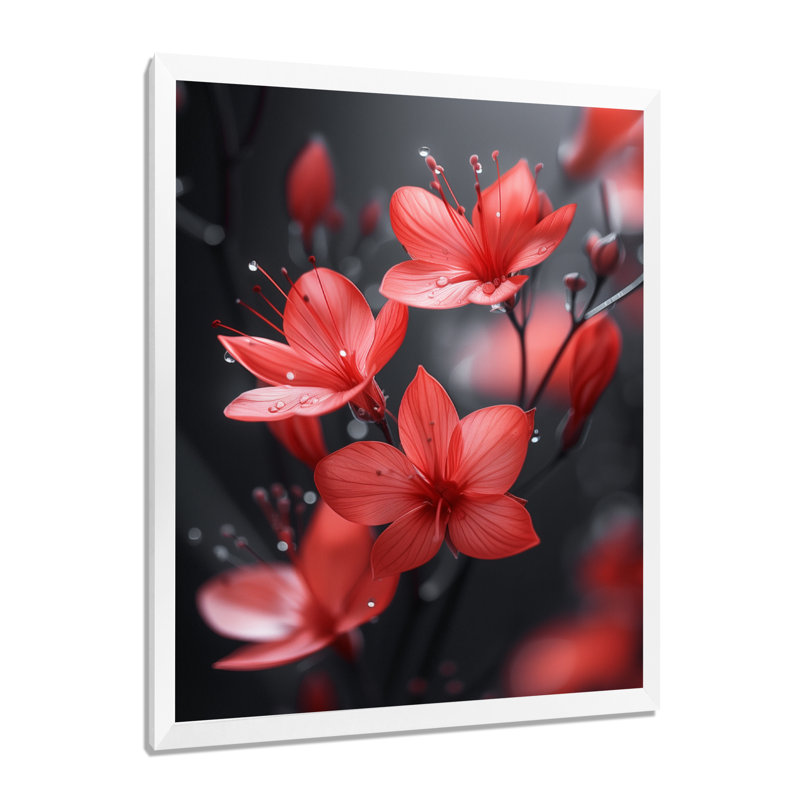 Monochromes gelés rouges et noirs fleurs d'hiver I - Fleurs, art mural, Toile encadrée blanche avec une seule photo