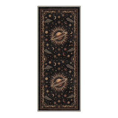 Machine Washable Starburst Black / Brown Runner With Non-Slip Backing