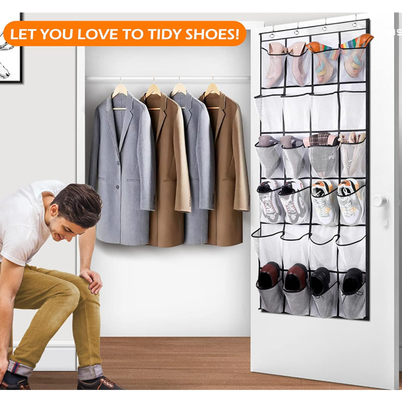 Over The Door Shoe Organizer 24 Large Mesh Pockets, White