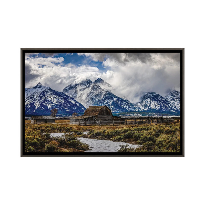 Grand Teton Farm Barn I - reproduction d'art murale - toile encadrée, Gris, H 32 po x l 48 po