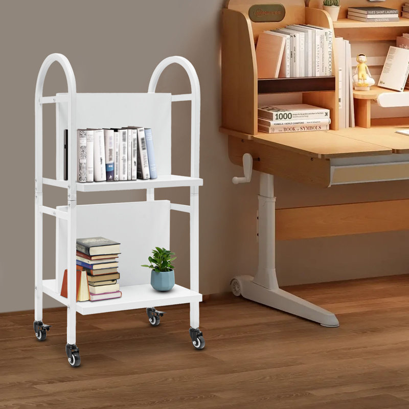 Rolling 4-compartment Book Storage and Display Stand, White