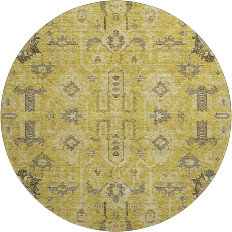 Premium Machine Washable Prisco Gold Rug, Round 8'