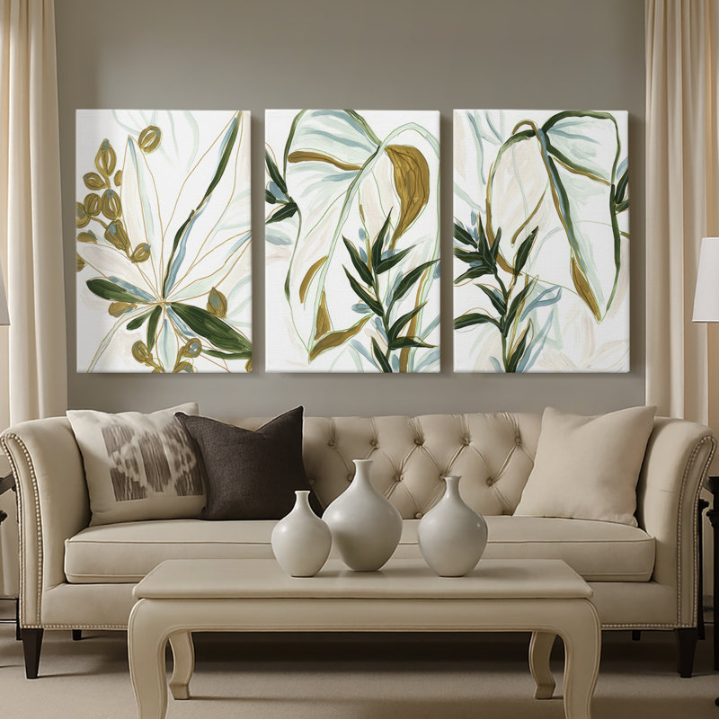 Tropical Impromptu I - Toile tendue avec châssis sur mesure - 3 pièces, H 12 po x l 24 po