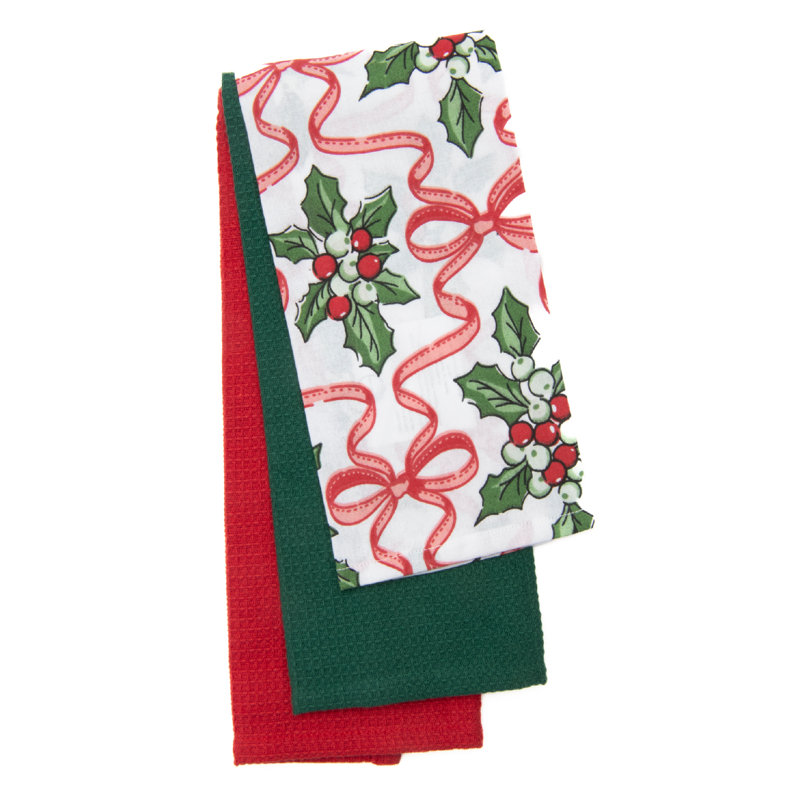 Ensemble de 3 torchons Holly & Bows - ensemble de 2, L 14 po x l 14 po, Multi