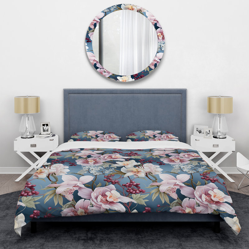 Serene Orchid Floral Pattern - Ensemble de housse de couette à motif floral, Housse de couette pour très grand lit et 2 très