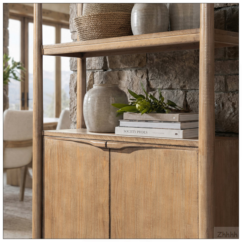 Bibliothèque en bois récupéré 86 "avec armoire inférieure Nolan, bois de pin récupéré naturel antique