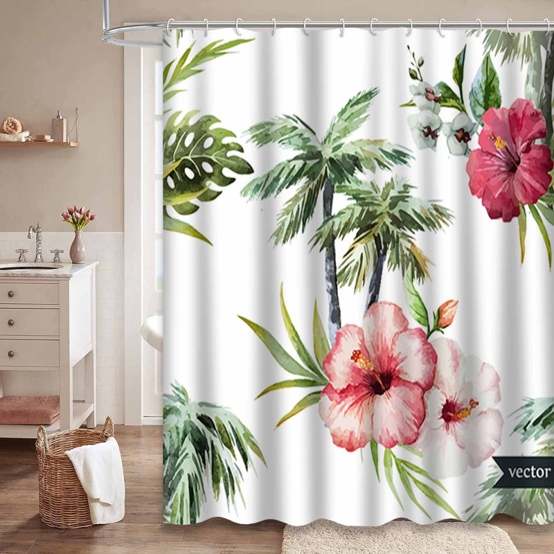 Rideau de douche imperméable aquarelle Hibiscus Hawaii avec 12 crochets, L 72 po x l 72 po