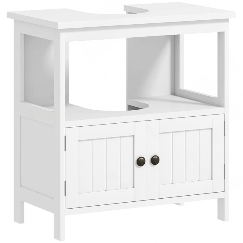 Armoire de rangement moderne sous lavabo, meuble-lavabo avec porte et étagère ouverte, design en U, lavabo non inclus