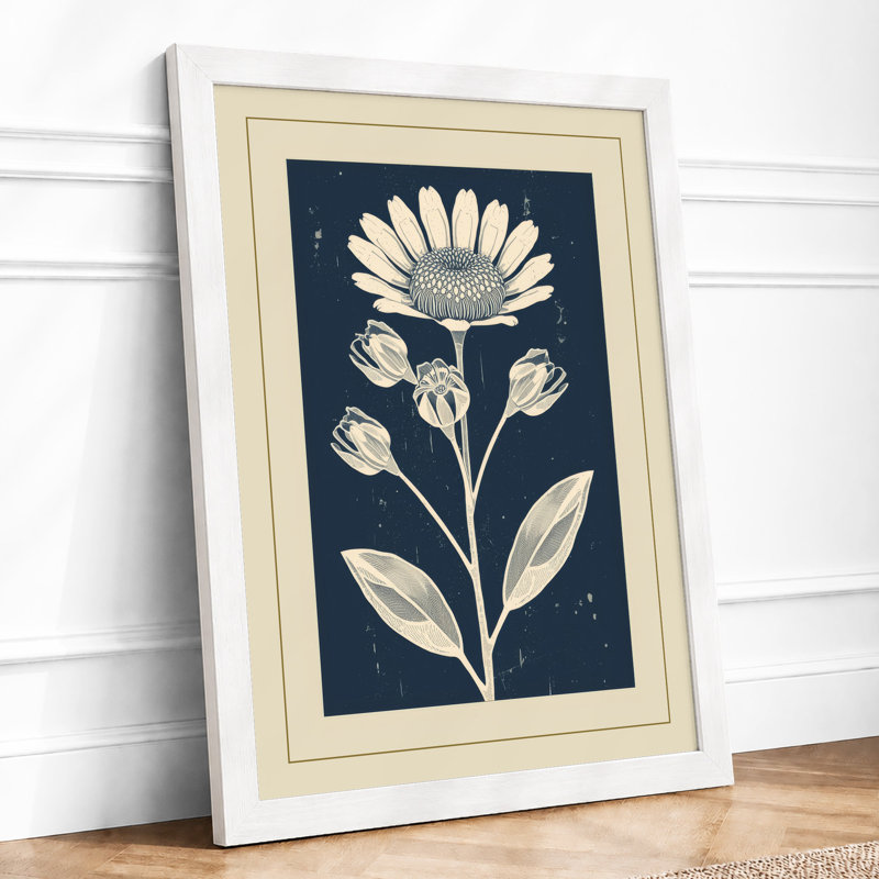 Moonlit Daisy Botanical - Framed Print, A4 - 29.7 x 21.0 cm, White