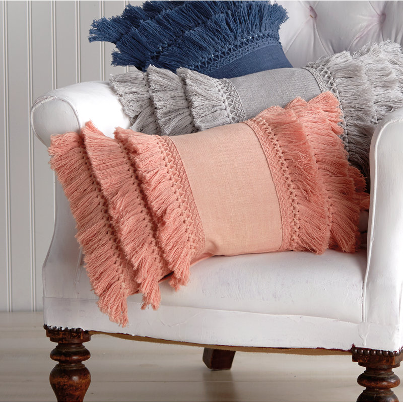 Blush Fringe Lumbar Pillow with Down Alternative Fill