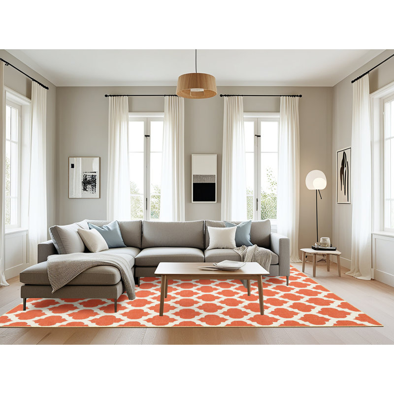 Tapis contemporain orange / beige, Rectangle 8 pi 0 po x 10 pi 0 po
