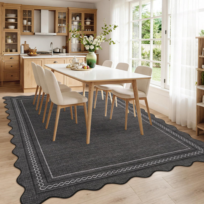 Geometric Machine Printed Area Rug, Rectangle 120 x 170 cm, Black