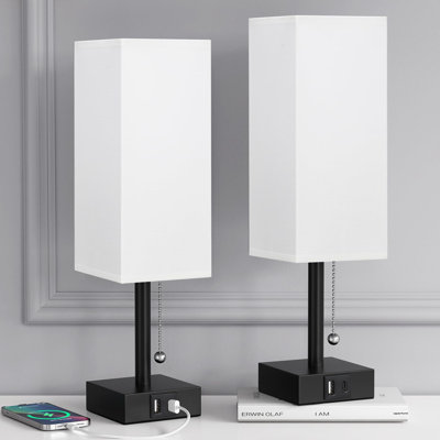 Ensemble de 2 lampes de table de chevet modernes avec 3 températures de couleur, ports de charge USB C + A et contrôle de la chaîne de traction pour l'éclairage de la table de chevet