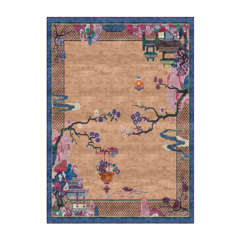 Tapis décoratif à motif tissé bleu saumon, Tapis de couloir 2 pi 8 po x 6 pi 7 po