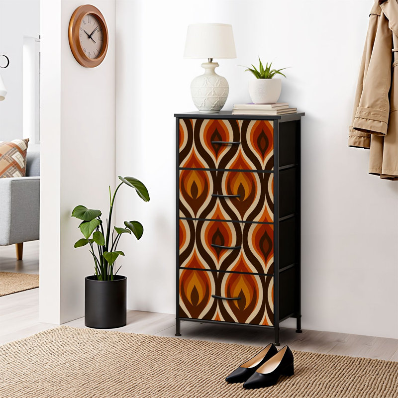 4 Drawer Dresser for Bedroom, Narrow Chest of Drawers, Wooden Top and Study Iron Frame 18"x37.5"-(WxH)