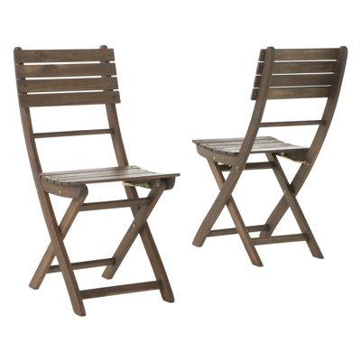 Folding Chairs Of 2, Grey Wood, To Water & Humidity Dining Made Weather-, Finish