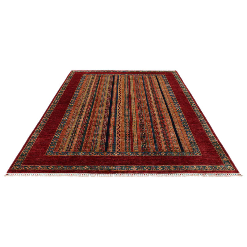 Tapis tribal rouge et multicolore 7 x 7 7 po