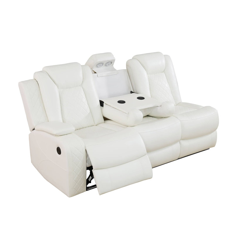 Breathing Leather 3-piece Power Living Room Recliner Sectional, White