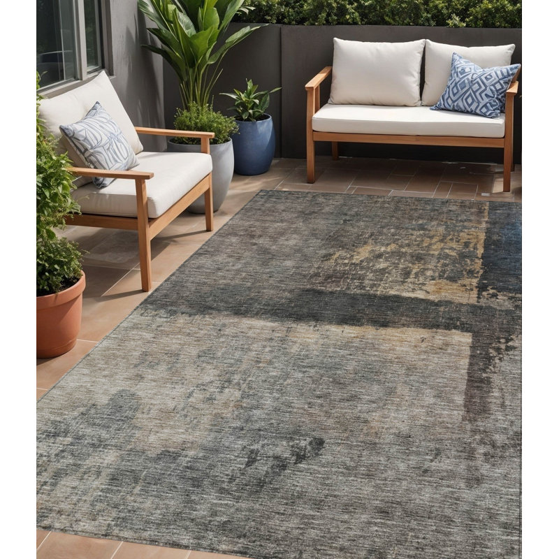 Tapis extérieur lavable abstrait noir et beige 5 pi x 8 pi café