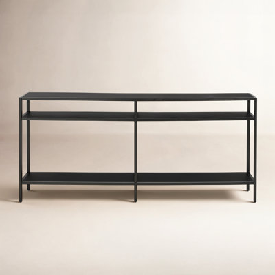 55" Wide Console Table with 2-Tier Open Shelving — Blackened Bronze Modern Metal Entryway Table for Living Room or Hallway | Ceno