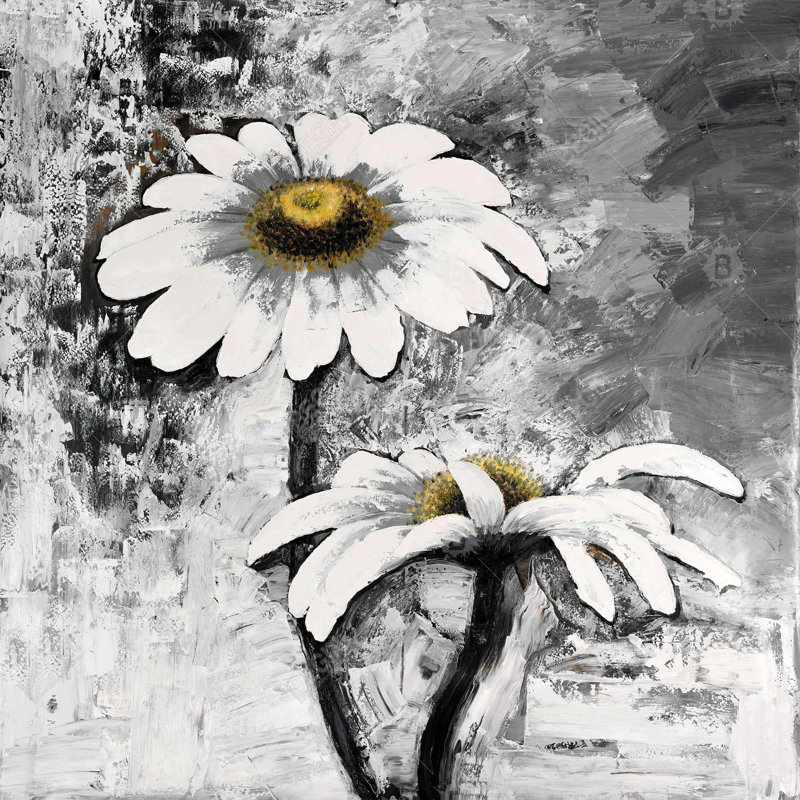 Fleurs de marguerites abstraites - Toile encadrée moderne pour le salon