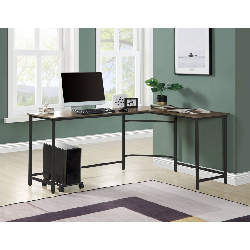 Bureau d'ordinateur en L avec support épais et stable Dazenus, Brun, Noir, noir, noir, noir