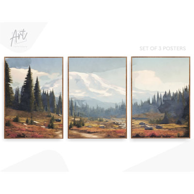 Mount Rainer National Park, Set of 3 Watercolor Prints, Mountains