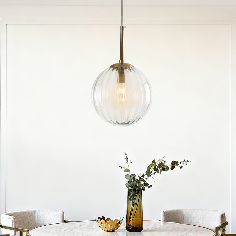 1-Light Ribbed Glass Globe Pendant