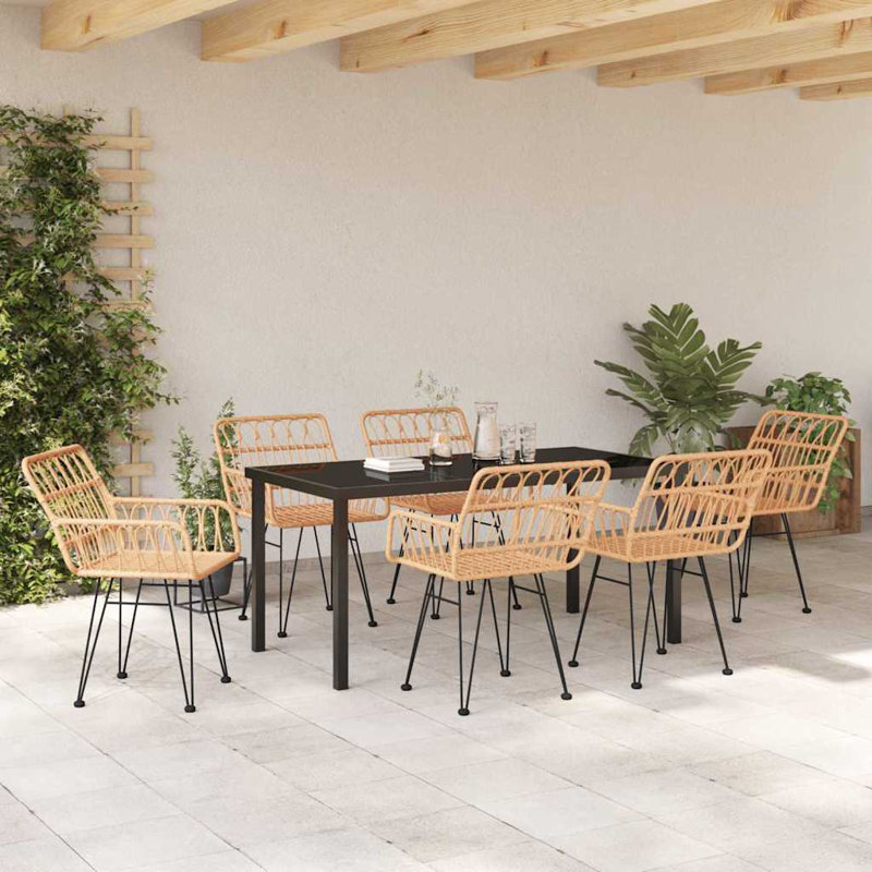 7 Piece Garden Dining Set Poly Rattan, Brown