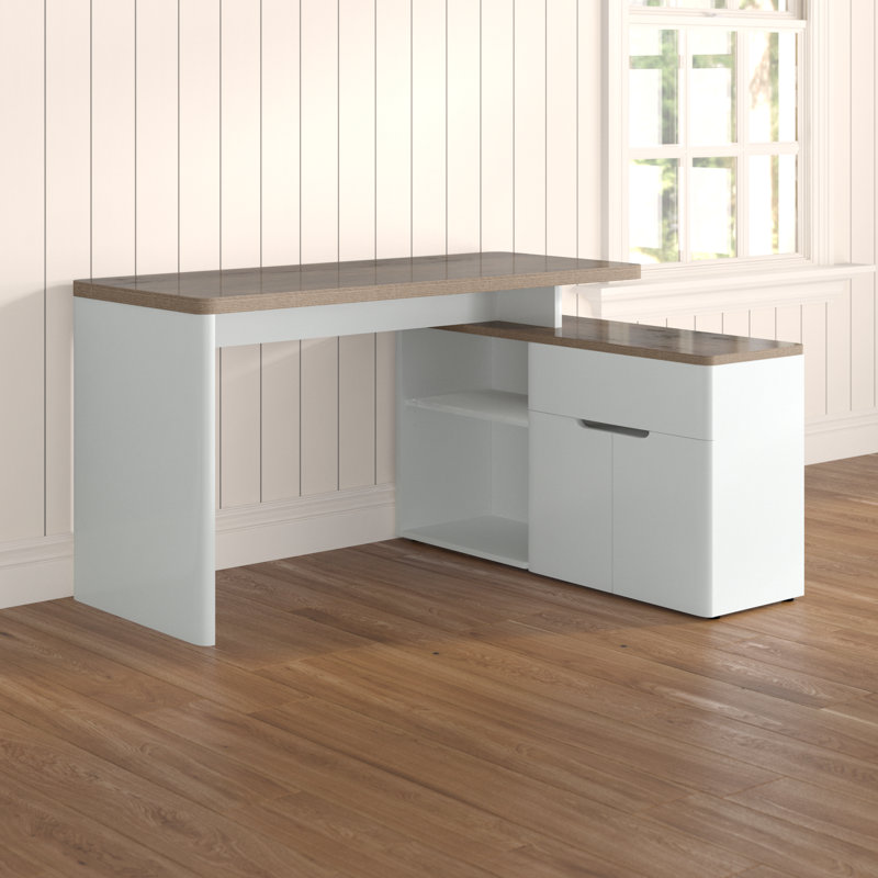 Bureau d'écriture modulaire en L avec armoire de rangement Cuuba, Chêne blanc Riviera
