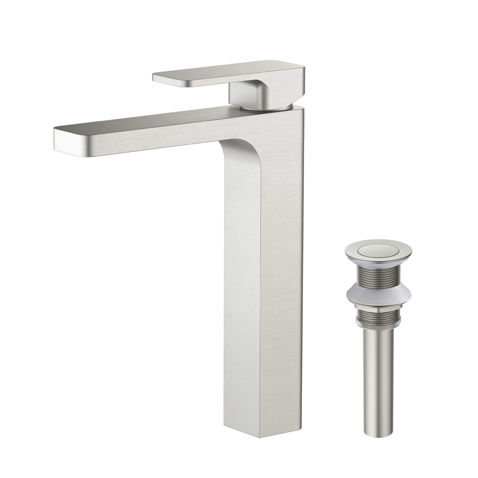 Blaze Vessel Sink Bathroom Faucet with Drain Assembly, Brushed Nickel