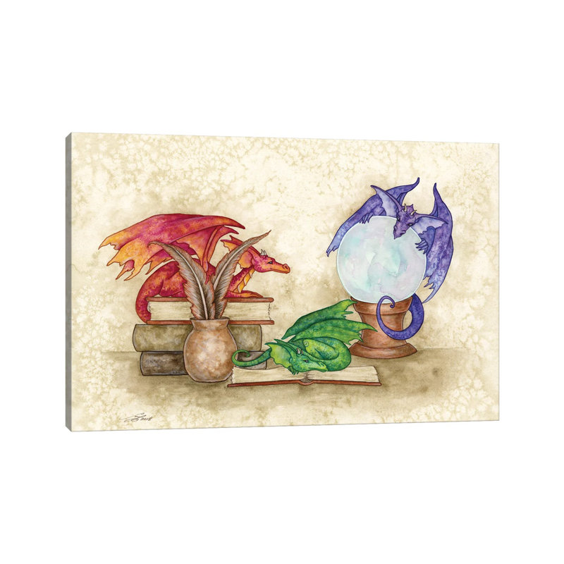 Dragons In The Library by Amy Brown - Wrapped Canvas Painting, 152.5 cm H x 101.5 cm W